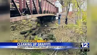 Local students clean up graffiti with Medford Police Department