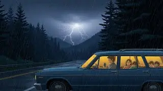 Ghibli Style Cozy Car Overnight in the Rain | Forest Road 