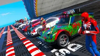 Spider-Man and Super Heroes New Ramp Challenge SuperCars ! Гонка Супер Героев Человек Паук !