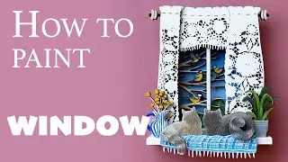 How to paint a window with cats and birds. Ornament for laser cutting and painting.