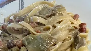 ПЕРВАЯ ПАСТА-шоу СЛИВОЧНЫЕ ФЕТТУЧИНИ с АРТИШОКАМИ и БЕКОНОМ