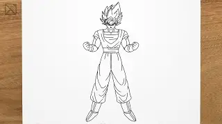 How to draw Goku Super Saiyan Blue (Dragon Ball) full body *Sketch* step by step, EASY