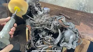Điêu Khắc Con Rồng Trên Phôi Gỗ Trắc Đỏ Đen Siêu Đẹp/  TON DRAGONS ART 