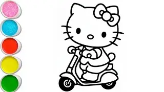 Cute Hello Kitty, Motor 🐷🛵 Drawing Painting Colouring for kids, Toddlers Easy step by step Drawing..