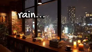 rainy city night in a cozy coffee shop ☕🌧️ | warm jazz ambience