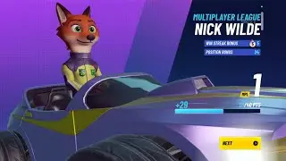 I finally acquired Nick wild in Disney speedstorm!( he's a sly racer!)