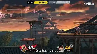 Heavyweigh Ness with Corrin below Damage Meter Mute City | Super Smash Brothers Ultimate