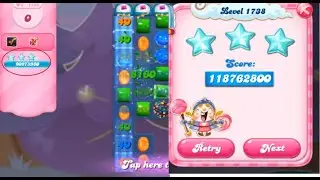 Candy Crush Saga level 1738 no boosters 118 million! 3 colors fun tons of special candies! 2021.0524