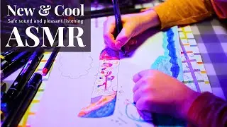 ASMR Drawing on dry paper with colored markers scratching and dry sounds of a pen shinifisior