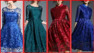 Elegant Lace Stand Collar Big Hem Belted Skaters Dress (Target of fashion)2024