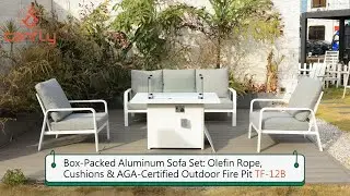 Box-Packed Aluminum Sofa Set: Olefin Rope,Cushions & AGA-Certified Outdoor Fire Pit TF-12B