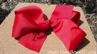Personalized Embroidered Big Red Grosgrain School Girl's Hair Bow - video clip