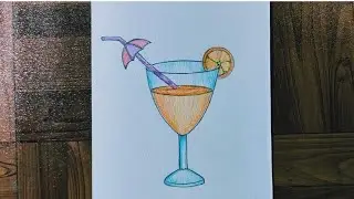 How to draw a drink glass of juice//juice glass drawing by colour pencil