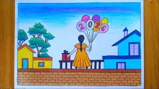 Happy new year drawing || Happy new year drawing 2026 easy || New year drawing ||