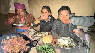 After a long time chicken cooking in a simple Nepali village kitchen || eastern rural life