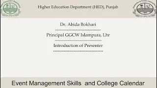 Event Management Skills and College Calendar by Dr. Abida Bokhari