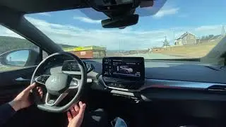 Volkswagen ID.4 lane keeping assistance in Norway~doesn't work well on sharp curves (1:06)
