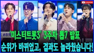 '미스터트롯3' 3주차 톱7 발표. 순위 바뀌고 결과도 놀랍다!