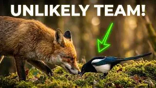 A Fascinating Combination - A `Fox & Magpie Foraging Team`