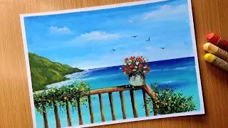 Simple Seascape Scenery Painting / Oil Pastel Nature Drawing for Beginners / Step by Step Tutorial
