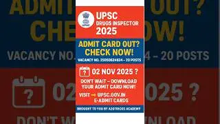 UPSC Drugs Inspector 2025 Admit Card Released | 20 CDSCO Vacancies | Exam Date & Important Updates