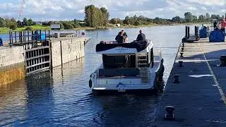 Using the lock gates on the River Shannon, Athlone, Ireland in glorious autumn sunshine 