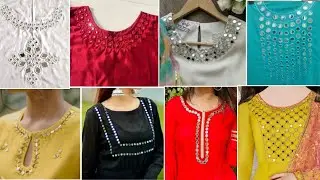 Mirror work neck design | mirror work dress designing ideas for girls | شیشہ کاری | #mirrorwork2023