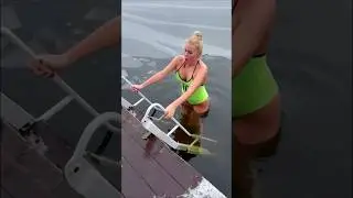 part495#Frozen👙Lake Dip🧊😱She Says Its NOT Cold#Ice Bath Madness❄️Can You BelieveThis#Winter🌊Swimming