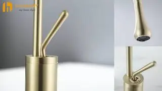 Wroz Modern Single Hole 1-Handle Bathroom Sink Faucet High Arc Spout in Brushed Gold Solid Brass