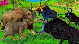 Woolly Mammoth Vs Giant Buffalo Cartoon Cow Epic Battle Compilation