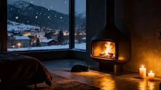 ASMR- Crackling fire ~ Snow ~ Warm Kitten. Peace & Tranquility