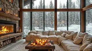 Candlelit Winter Cabin ASMR 🕯️🔥 Fireplace & Snowfall Ambience for Deep Sleep