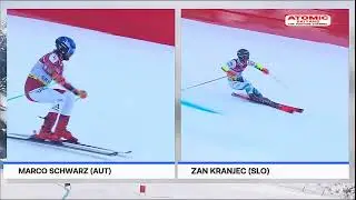 GS race comparison 1st run   Marco Schwarz 🇦🇹   Žan Kranjec 🇸🇮 , Courchevel, February 17, 2023