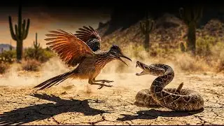 Roadrunner Family vs Black Rattlesnake! Brutal Desert Battle