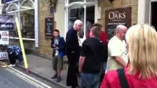Luke competing in the World Black Pudding Throwing Champion