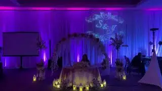 White Ballroom Draping, Pink Uplighting, and Monogram Lighting - Wedding Stuff - DC MD VA