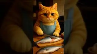 🐾 Cute Chef Cat Prepares Fish Like a Pro!