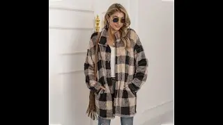 furry fluffy coral fleece furry fuzzy velvet multi colors plaid grid cardigan coat women