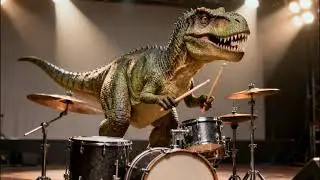 T-Rex on Drums & Velociraptor Shredding Guitar 🔥 Epic Dinosaur Rock Band Jam! 🦖🎸🥁