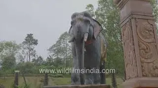Exploring Shree Chowdeshwari Mahalsa Temple, Kargal: Elephant Statue & Sacred Architecture