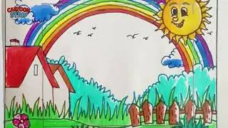 How to draw easy Rainbow drawing with a smiling sun | Crayon Drawing for Kids 🌈☀️ |monsoon drawing |