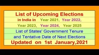 Upcoming State Assembly Elections with Last Results, Updated on 1st  January, 2021