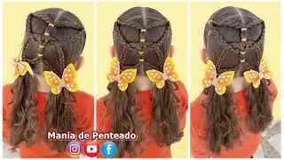 Penteado Fácil de Borboleta com Maria Chiquinha 🦋| Easy Hairstyle with Butterfly and two Ponytails 🦋