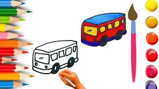 How To Draw A Cute Bus, Drawing, Painting & Coloring For Kids and Toddlers_ Child Art 🐋🌈🎨