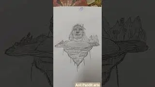 Lord shiva __ Adiyogi statue __on a flying  mountain __#arts 🎨✍🎭💕#drawing  #artist