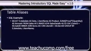 SQL Training - Structured Query Language Tutorial - Table Aliases Lesson