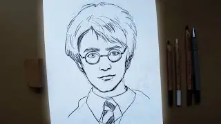 How to draw character Harry Potter easy | Portrait of Daniel Radcliffe with a pencil | Step by step