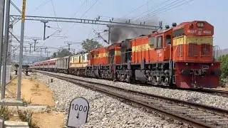 Double DIESELS Take-off | WAP-7 Piggybacked Madurai - Kacheguda Exp. | Indian Railways | TheRailgram
