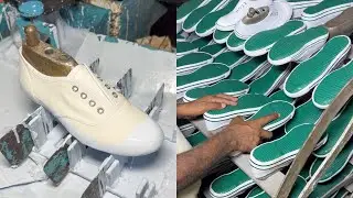 Premium white canvas school shoes making