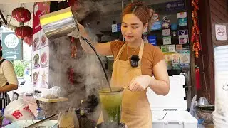 Beautiful PloySai Lady Selling Coffee Early In The Morning - Thai Street Food